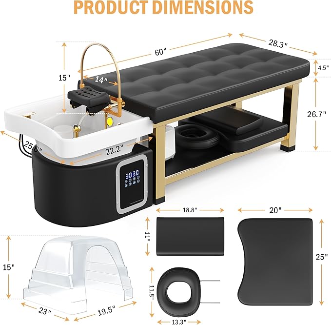 Olela Head Spa Bed, Head Spa Equipment with Water Circulation & Steam Fumigation, Spa Shampoo Bed with ABS Basin, Professional Massage Table with PU Leather for Barbershop, Salon, Massage