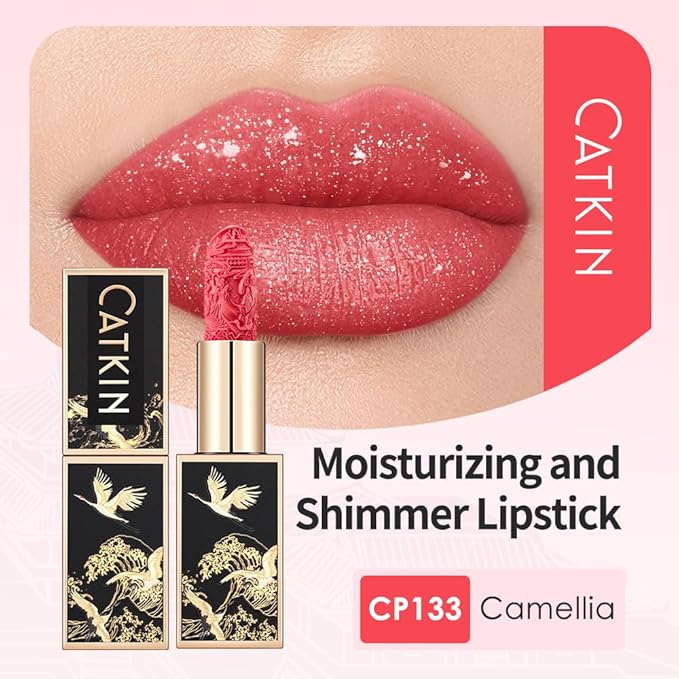 Catkin Moist Lipstick Hydrating High Impact Color Infused with Vitamin E and Avocado Oil Smooth Soft Texture Long Lasting Pink Glow Shimmer Finish 133