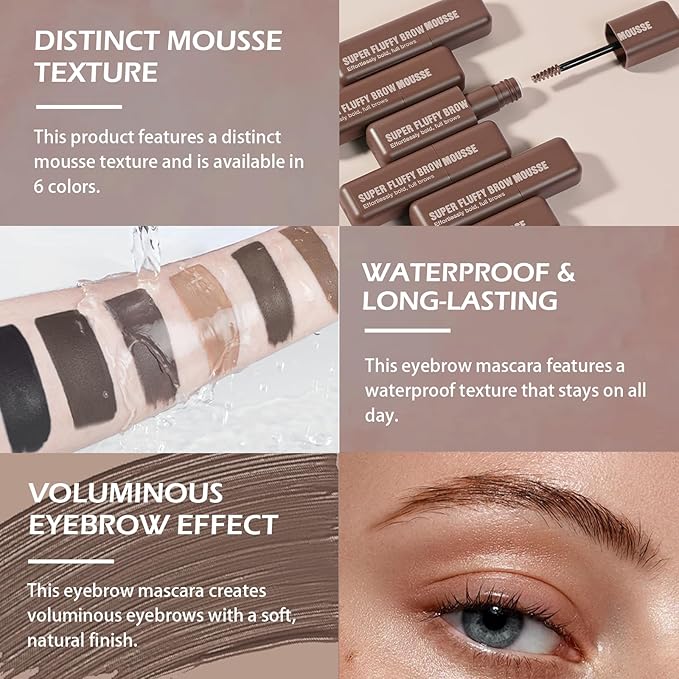 Brow Super Fluff Eyebrow Gel Mousse, Volumizing and Tinted Thickening Eyebrow, Waterproof, Long-Lasting, Easy-to-Use for Soft Full Brows, 3 Blonde