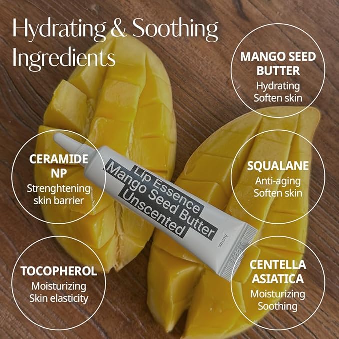 hetras Mango Seed Butter Lip Essence | Fragrnace Free Intense Hydration & Overnight Lip Mask for Soft, Glossy Lips | Daily Lip Treatment Jelly Balm for Dry Lips, 0.44 oz. 2 Pack