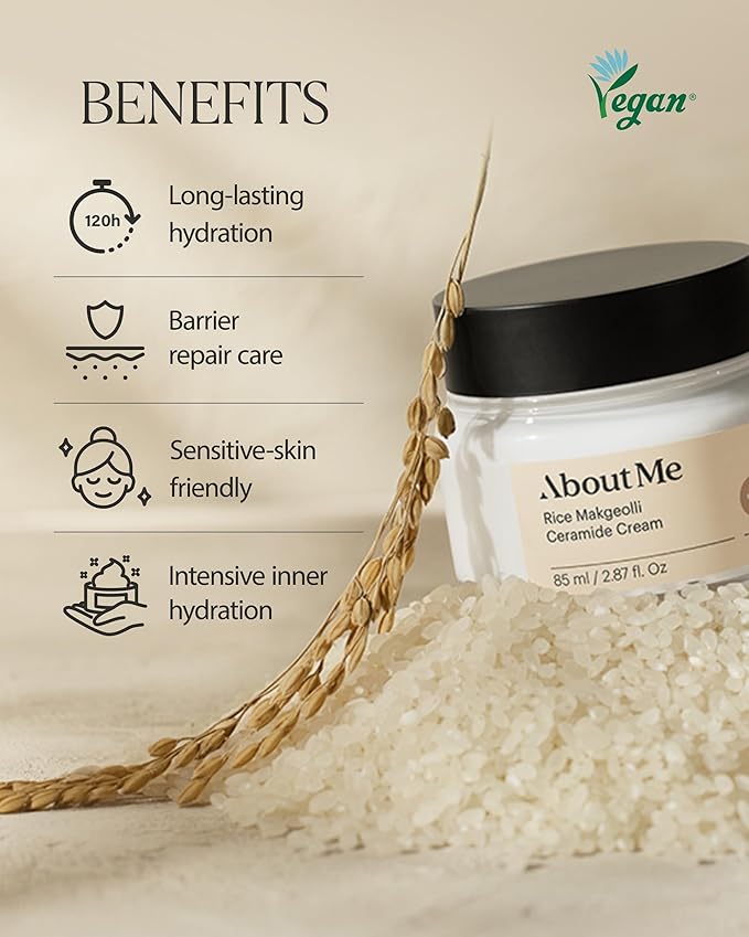 About Me Rice Makgeolli Ceramide Cream – Korean Traditional Fermentation Face Moisturizer for Dry Sensitive Skin – Daily Care with 6 Ceramides & Shea Butter – Korean Skin Care – 2.87oz, 85ml