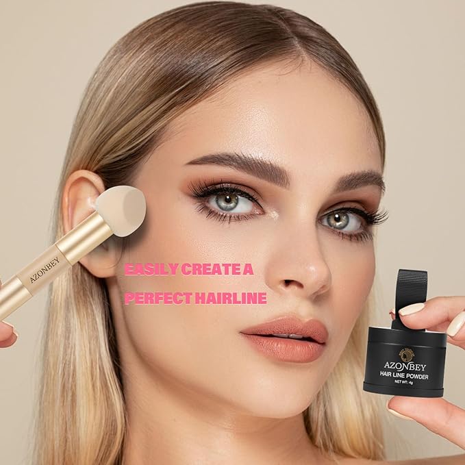 Root Touch Up Sets,Hairline Powder for Women Cover Up- Hairline Concealer for Thin and Thinning Hair, Water & Sweat Resistant,Contain Azonbey Makeup Brush (Black, Med-Makeup Brush)