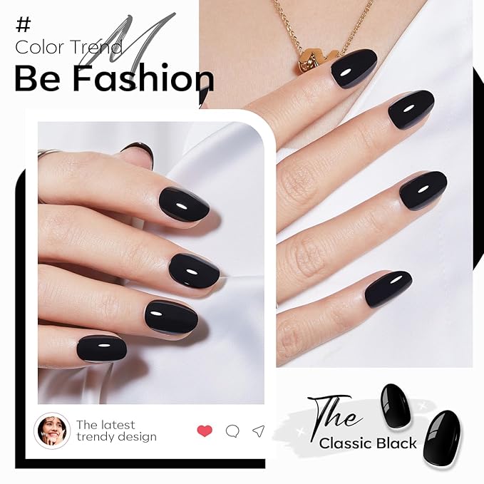 modelones Black Short Press on Nails, Oval Fake Nails Kit Press Ons with Nail Glue, Adhesive Tabs, Nail File, Prep Pad, Manicure Stick, 32Pcs 16 Sizes, Christmas