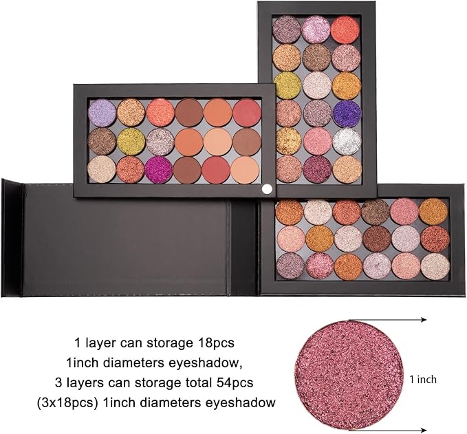 Allwon 3-Layer Rotation Magnetic Palette 3 in1 Empty Makeup Palette Storage Box for Eyeshadow Lipstick Blush Powder (Black)