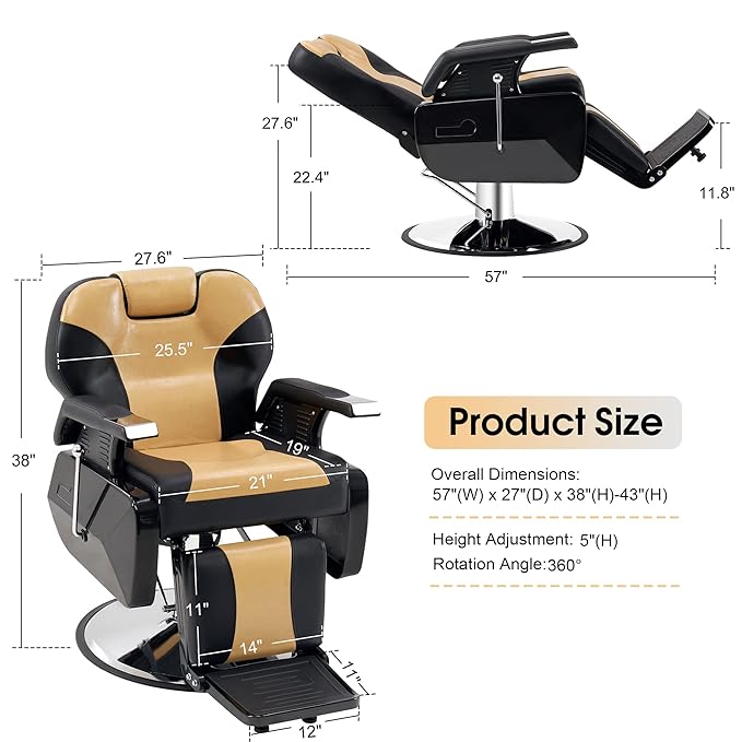 BarberPub Heavy Duty Reclining Barber Chair, All Purpose Hydraulic Salon Chairs for Hair Stylist, Barbershop Salon Tattoo 2688(Yellow&Black)