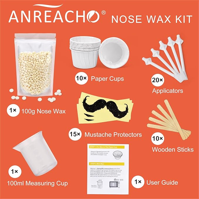 Nose & Ear Hair Wax Kit for Men & Women, 100g Wax with 20 Applicators, Safe Home Grooming Solution for Painless 15-20 Time Usage