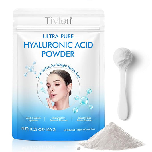Pure Hyaluronic Acid Powder for Skin & Face, Dual Molecular Weight Organic Hyaluronic Acid Powder DIY Serum for Deep Hydration, Anti-Aging, Improves Skin Texture & Firmness | Vegan-friendly, 100g