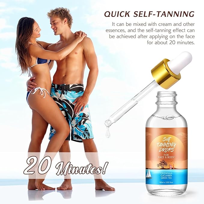 Self Tanning Drops for Face and Body, Self Tanner Drops Bronzing Drops, Natural Sunless Fake Tan Face Tanning Drops, Face Tanning Drops to Add to Moisturizer for Radiant Natural Glow, 2.02 Fl Oz