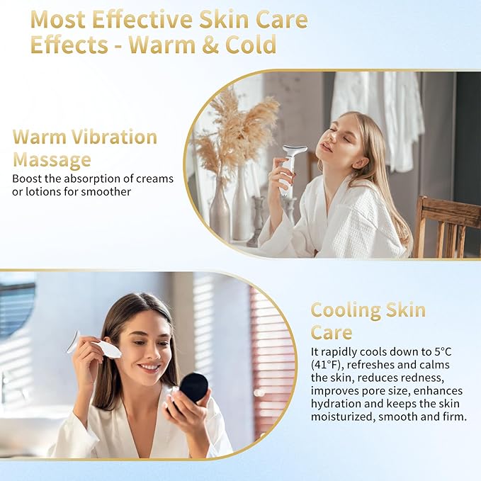 Red Light Therapy for Face and Neck, Facial Skin Care Tools, Micro-Current Vibration Facial Cold and Hot Service, Red and Blue LED Light, 4 Color LED Facial Light Therapy Device for Skin Care at Home