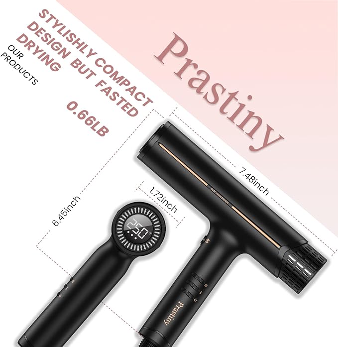 Hair Dryer with Diffuser: Professional High Speed Quiet Ionic Blow Dryer - Intelligent Heat Control - Lightweight Portable Travel & Home for Women & Stylists Frizz Free Styling SGS Certified