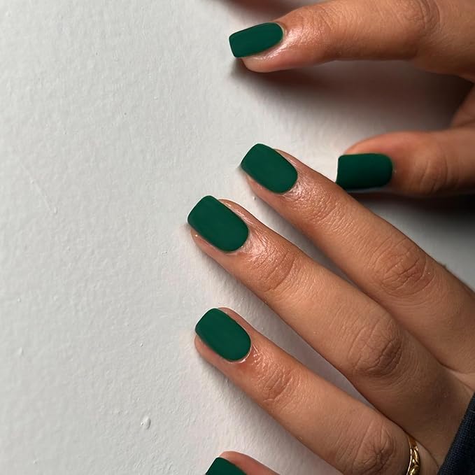 48Pcs Matte Dark Green Press on Nails Short Square Fake Nails Glue on Gel Nails Press ons Spring Acrylic Stick on False Nails for Women Extra Short Nail Small Petite