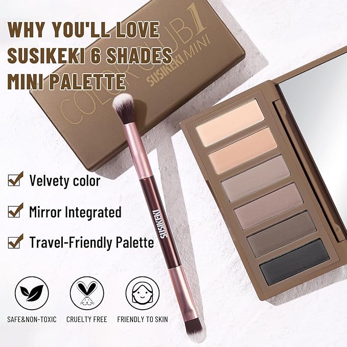 6 Colors Mini Naked Eyeshadow Makeup Palette with Brush Neutral Nude Smoky Eye Shadow Taupe & Brown Matte Make Up Pallet with Mirror Highly Pigmented Long Lasting Waterproof Travel Size Gift Kit