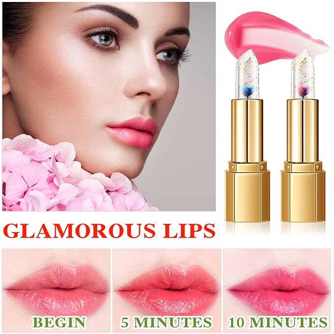 2 Pcs Temperature Color Change Lipstick,PH Magic Temperature Color Changing Lipstick,Lip Gloss,Long Wear Nutritious Tinted Lip Balm,Moisturizing Lip Stick Makeup Set E