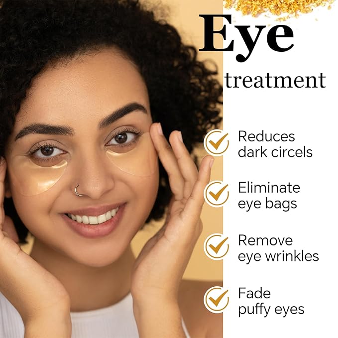 24k Gold Eye Treatment Maks 60PCS Under Eye Patch Cooling Under Eye Pads for Brightening Repairing and Refreshing Your Skin Under Eye Mask, Beauty Skin Care(gold)