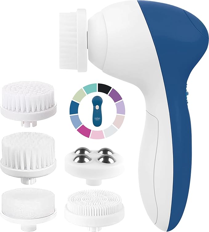 Face Scrubber | Facial Cleansing Brush Exfoliator Skin Care Products Beauty Products Powered Electric Wash Exfoliating Spin Cleanser Cleaning Scrub Including 7 Heads (Sapphire)