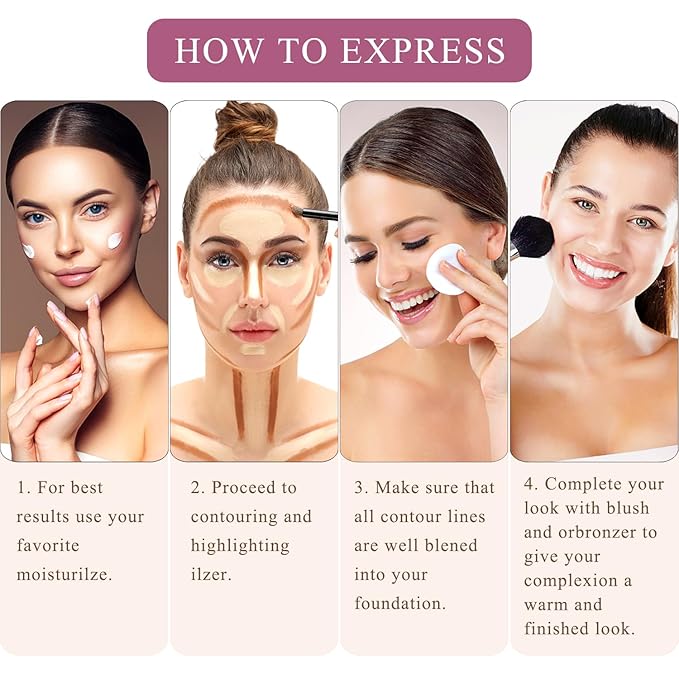 Youngfocus Cosmetics Cream Contour Best 8 Colors Contouring Foundation - Highlighting Makeup Kit/Concealer Palette - Vegan, Cruelty Free and Hypoallergenic - Instruction Manual（Deep Pink）