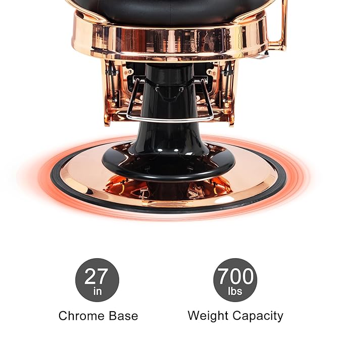 Winado Heavy Duty Vintage Recline Barber Chair Hydraulic with Headrest, Supports up to 700lbs & 360° Rotatable, Professional Salon Beauty Spa Shampoo Equipment (Rose Gold - Square Twill Backrest)