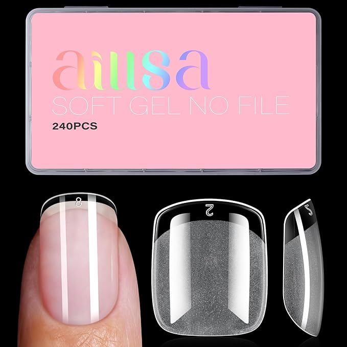 AILLSA Extra Short Square Nail Tips - 240pcs Thickened Pre-filed False Nail Tips Half Matte Nails Tips, Fake Nails for Gift