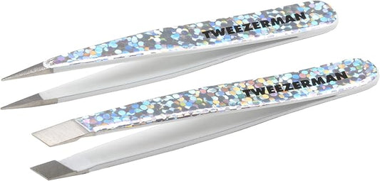 Tweezerman Hollygraphic Micro Mini Slant & Point Tweezer Set - Eyebrow Tweezers for Women and Men