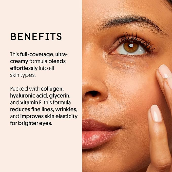 Winky Lux Peeper Perfect Under Eye Concealer, Makeup & Brightener, Full Coverage Concealer for Dark Circles, Color Corrector & Eye Primer, Collagen & Hyaluronic Acid (Deep)