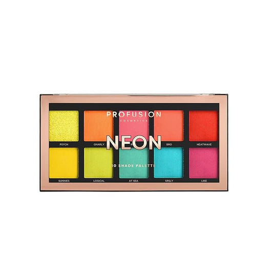 Profusion Cosmetics 10 Shade Eyeshadow Palette - High Pigmented Multi-Finish Colors, Vegan & Cruelty-Free, Create Stunning Looks On-the-Go - Travel-Friendly & Versatile Makeup, NEON