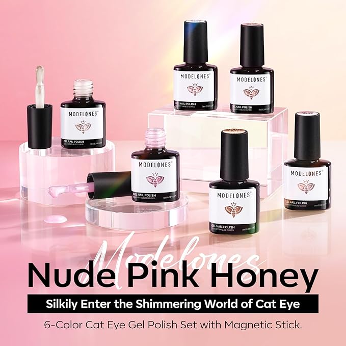 modelones Cat Eye Gel Nail Polish, 6 Colors Nude Gel Polish Pink Glitter Brown with Magnet Sparkle Galaxy Series Nail Polish Kit Soak Off Led Nail Art Manicure Salon DIY Gifts