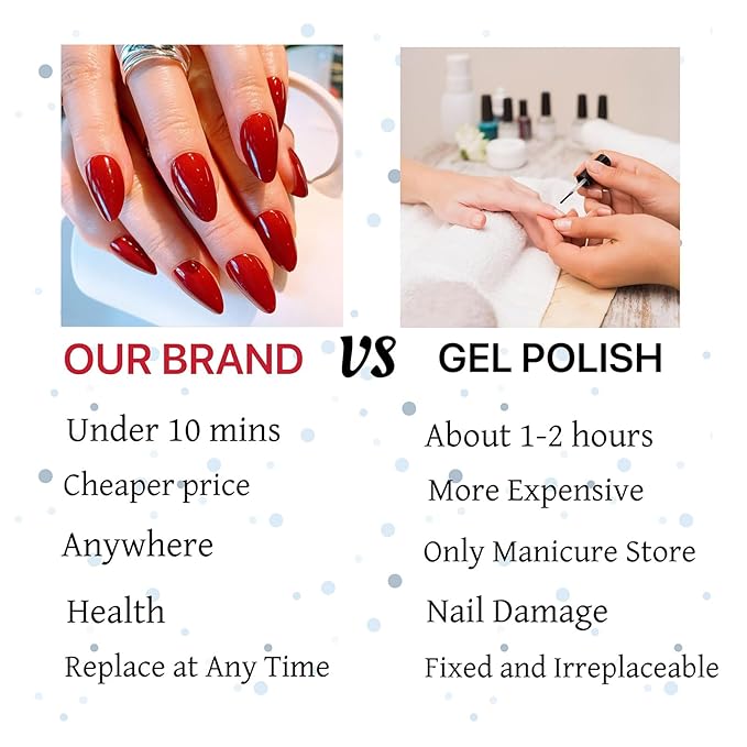 Wine Red Press on Nails Solid Color Fake Nails Short Almond Glossy Full Cover Acrylic Glue on Nails Art Design Reusable Artificial Stick on Nails for Women Girls 30 Pcs