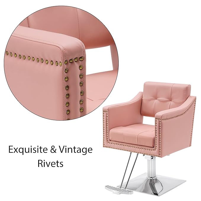 BarberPub Salon Chair for Hair Stylist Hydraulic Barber Styling Chair, Beauty Spa Equipment 8813 (6" Seat Height Adjustment) (Pink)