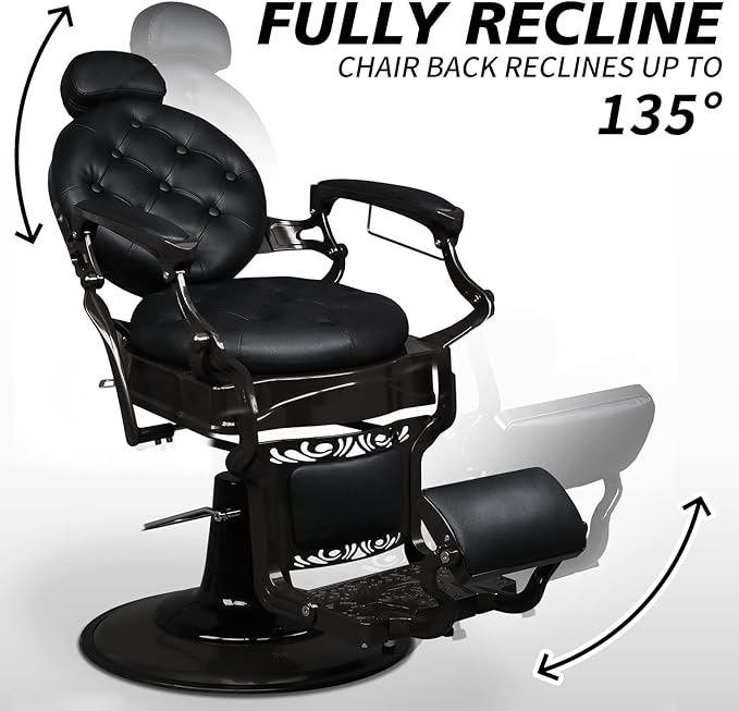 OmySalon Vintage Barber Chair All Purpose Heavy Duty, Hydraulic Recline Salon Beauty Styling Chair Retro, 360 Degree Swivel for Hair Stylist Tattoo Barbershop
