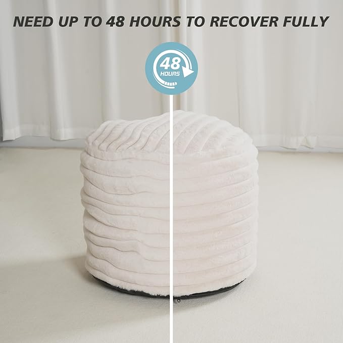 Pouf Ottoman Stuffed Round for Foot Rest, Faux Fur Poufs with Foam Chunk Filling, Storage Ottoman Pouf Foot Stool Cushion, 20 X 15 Inch Floor Chair for Living Room Bedroom Home Decor, Beige