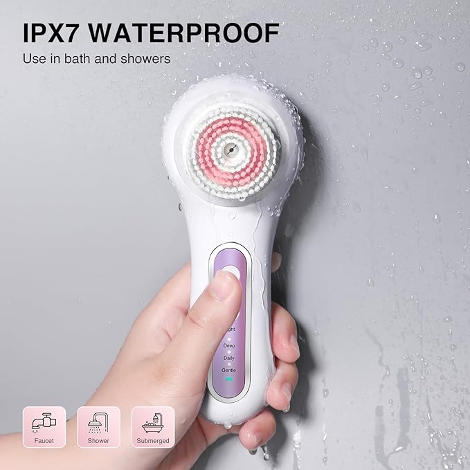 Face Scrubber Exfoliator,Facial Cleansing Brush Rechargeable IPX7 Waterproof with 5 Brush Heads,Electric Face Spin Brush for Exfoliating, Massaging and Deep Cleansing