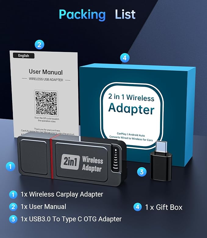 2in1 Wireless Carplay Adapter,2025 Upgrade Mini USB Design for Car Play&Android Auto,Easy Use Fast Stable Connection for iPhone (Grey-Brown)