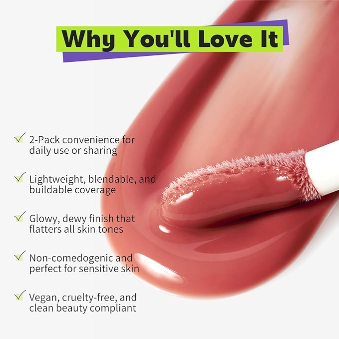 GLAM CODE Liquid Blush for Cheeks Duo - Hydrating Cream Blush for Daily - Blendable & Buildable Cheek Tint for Sensitive Skin - Lightweight, Skincare Infused Dewy Cheek Finish for All Skin Types - #03