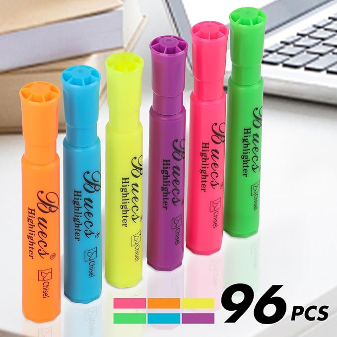 Highlighters Bulk Pack, 96 Count, Assorted Colors, Chisel Tip, suitable for Adults Highlighting Planner Notes, Office School Supplies