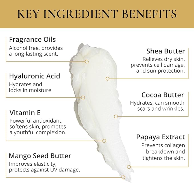 LUXURY LIFE BUTTER - Irresistibly Scented Body Butter with Hyaluronic Acid for Ultimate Moisture. Hydrates for a Non-Greasy Glamorous Glow (Presidential, Peach Smoke, Warm Compliments 5 oz)