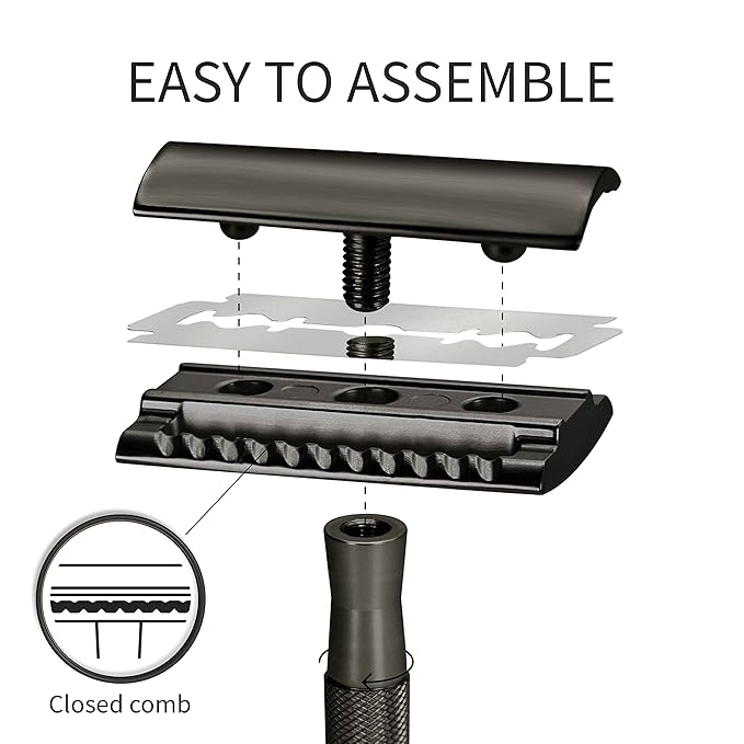Bambaw Safety Razor for Men with 5 Double Edge Safety Razor Blades, Safety Razors for Men, Sustainable Metal Razor, Zero Waste - Black