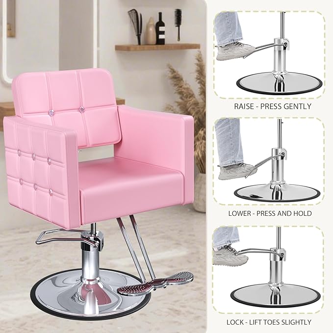 Professional Salon Chair for Hair Stylist, 350 Lbs Heavy Duty Hydraulic Pump, 360° Swivel Styling Chair with Adjustable Height, Barber Chair for Barber Shop, Spa, Tattoo Studio, Cameo Pink