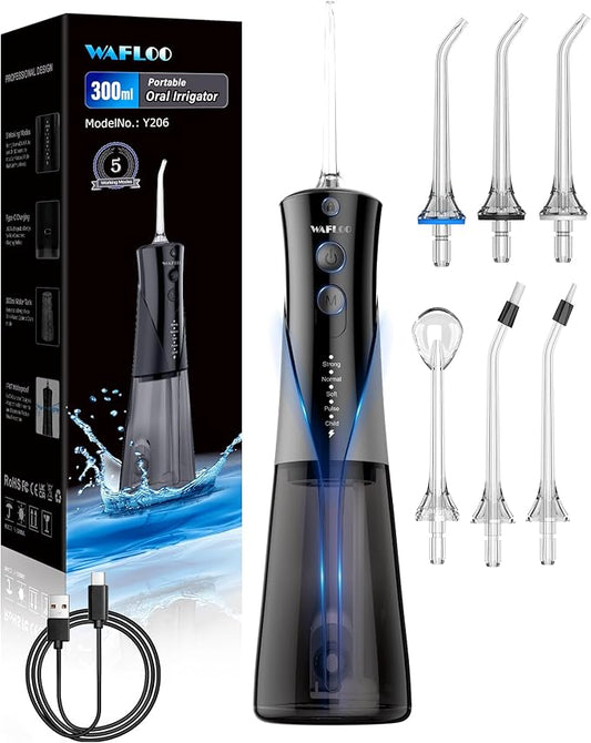 Water Flossers for Teeth - 5 Modes, 6 Flossing Tips, Rechargeable Cordless Portable 300ML Larger Tank Electric Waterflosser Cleaner IPX7 Waterproof Floss Cleaning Teeth Pick for Home Travel