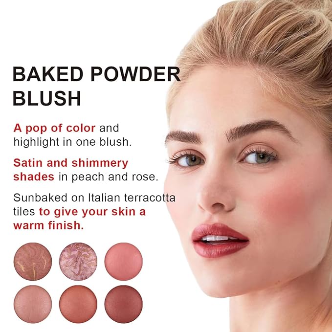Baked Blush, Marbleized Blush for Cheeks, Shimmery Satin Finish Powder Blushes Palette, Buildable Color Natural Face Makeup Powder