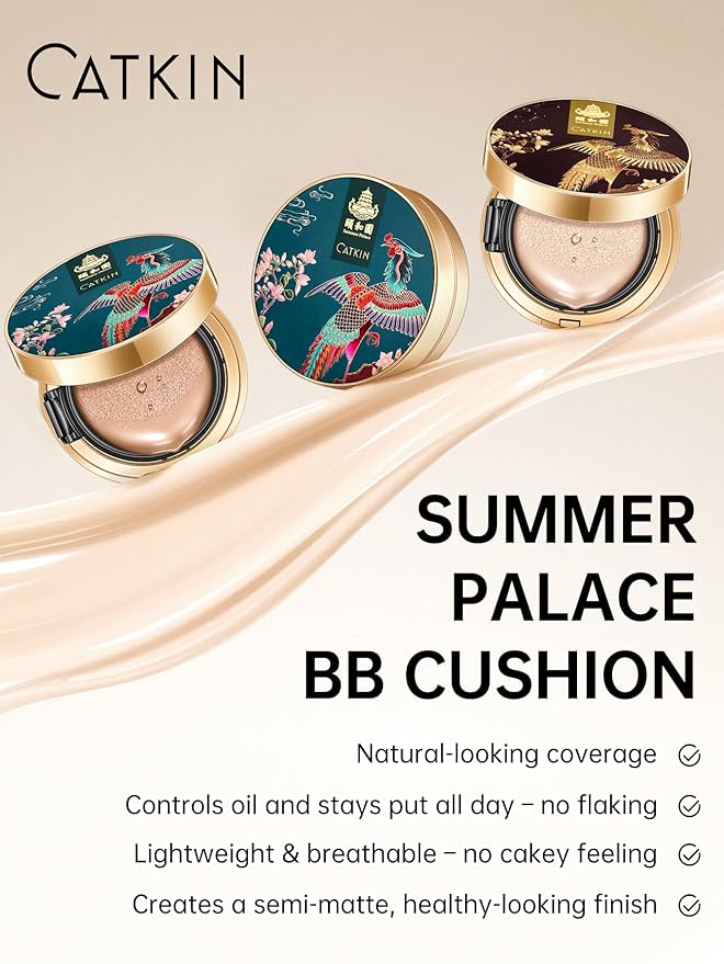 Catkin Phoenix Cushion Foundation Buildable Coverage Anti-Aging Serum Makeup, Sheer Satin Finish, Refill Included, Light Beige 0.46 Oz x 2, C03 VANILLA