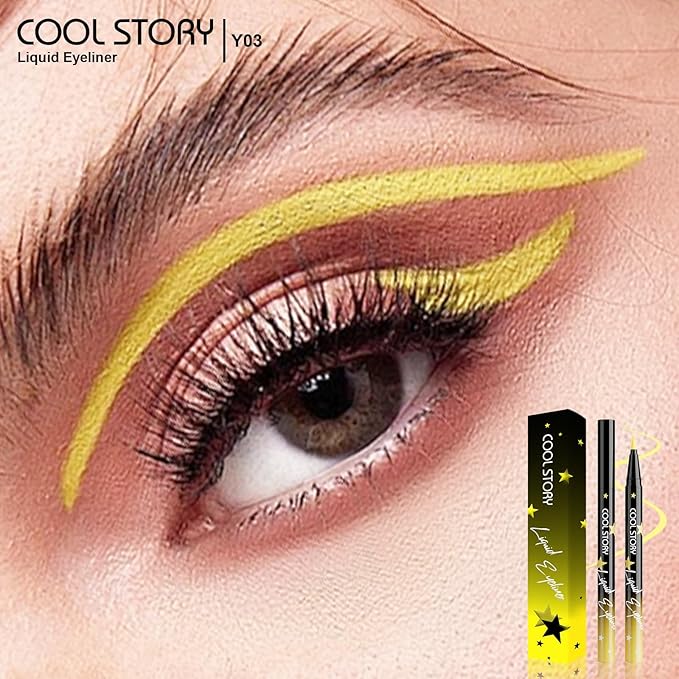 COOL STORY Liquid Eyeliner Waterproof Smudge Proof Eye Liner, 24H Long-Lasting, 0.6ml/0.02 fl.oz (Yellow)