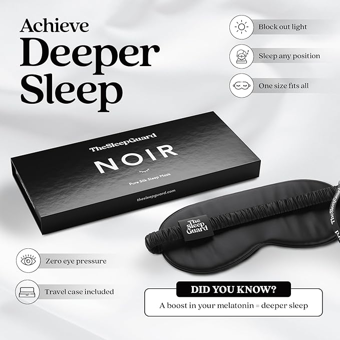 Pure Silk Sleep Mask [100% 6A Mulberry Silk, 22 Momme] Light Blocking Travel Essentials. Eye Masks for Sleeping. Black Oeko-Tex Blindfold. Eye Covers for Men & Women