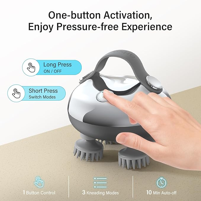 arboleaf Scalp Massager Rechargeable Head Massager Scalp Stress Relax, Waterproof Handheld Hair Scratcher with 8 Removable Massage Claws, Gift for Dad Mom