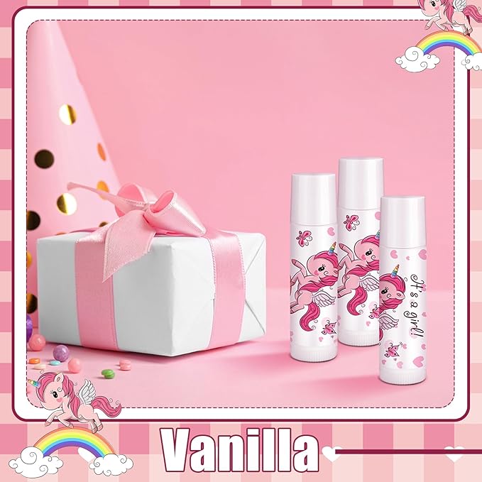 Loopeer 50 Pcs Lip Balm Gift Set Baby Shower Party Favors Natural Ingredients Beeswax lipsticks Gender Reveal Favors Gift Chapped Lips Care Products for Baby Kids Men Women and Children (Unicorn)