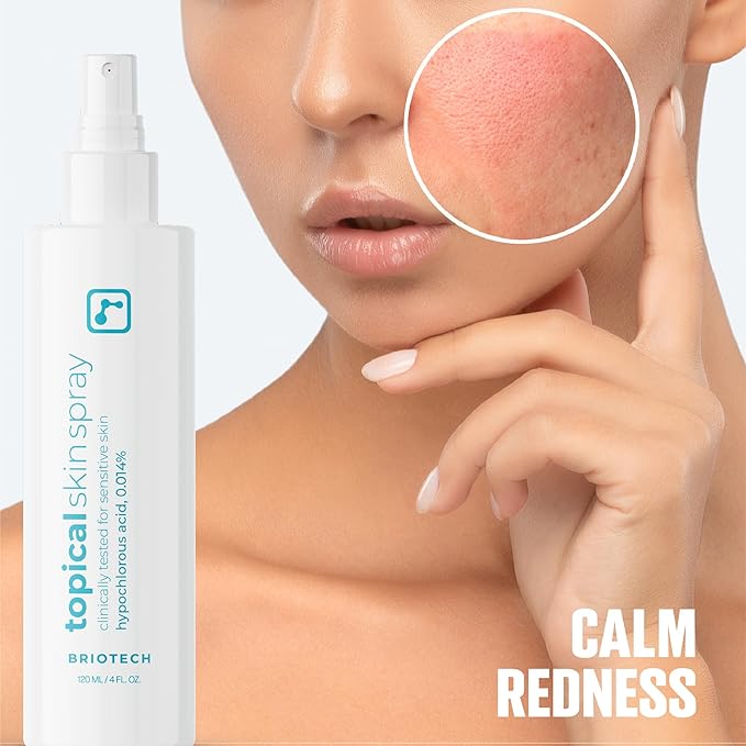 BRIOTECH Topical Skin Spray, Hypochlorous Acid Spray for Sensitive Skin, HOCl Facial Mist, Full Body Support Against Irritation, Calm Redness, Soothe Foot & Scalp, 2 oz Travel Size (2 Pack)