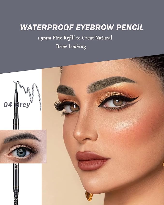 6 Pcs Waterproof Eyebrow Pencil Gray Set,Ultra Fine Professional Eyebrow Retractable Pencil Long Lasting Tinted Micro Brow Pen,Defines,Fills for Perfect&Tiny Brows Women Eye Makeup Gel Pencil-04