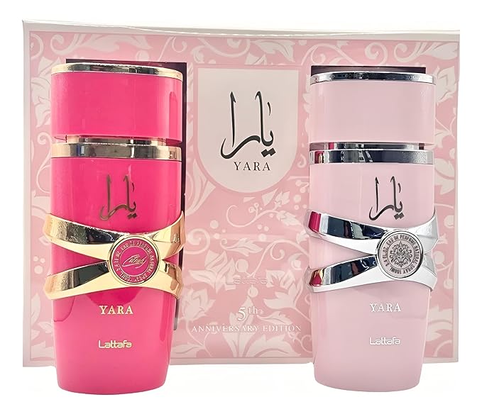 Lattafa Yara 5th Anniversary Edition – Floral, Fruity, Gourmand, Vanilla – 2-Piece Eau de Parfum Gift Set for Women (Yara & Yara Candy, 2 x 3.4 Ounce Sprays)