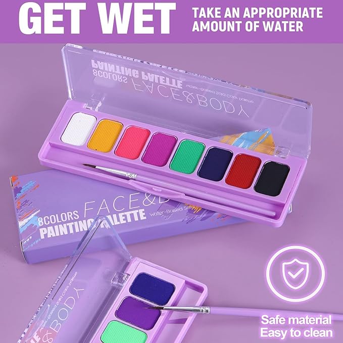 MEICOLY 2 Packs Water Activated Eye Liner Palette,Neon Face Paint Colored Retro Hydra Liner,Water Activated Eyeliner,Matte Graphic Eyeliner,UV Blacklight Glow Black White Face Body Paint,16 Colors