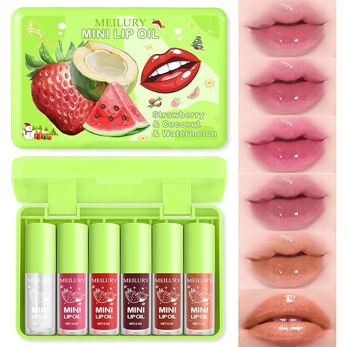 6pcs Lip Gloss Oil Set, Mini Hydrating Lip Glow Oil Lip Gloss, Lipgloss Lipoil Set for Women Girls Teens, Tinted Plumping Fat Lip Oil Lip Balm for Dry Lips Nourishing (SET A)