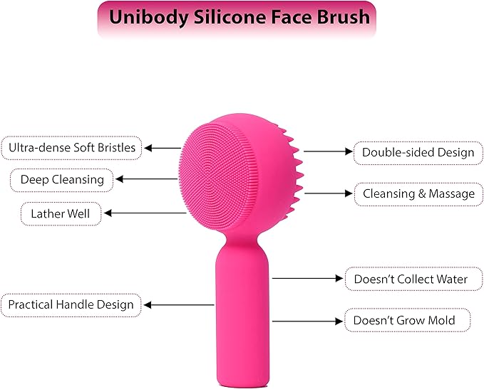 2 PC Silicone Facial Cleansing Brush 2 in 1 Facial Scrubber Manual Exfoliating Facial Brush Face Cleanser Face Exfoliator Ultrafine Bristles for Sensitive Skin Easy to Clean Lather Well(Blue&Rosered)